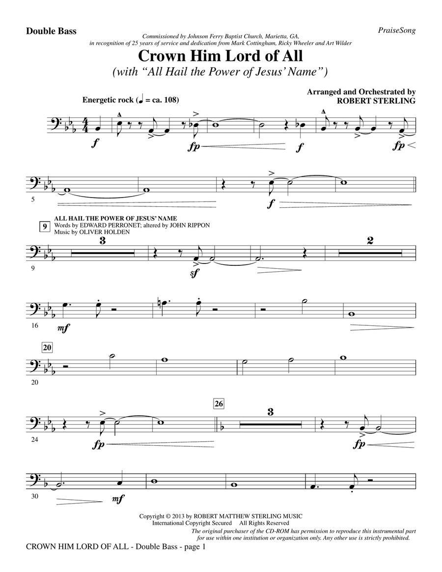 Crown Him Lord Of All (with All Hail The Power Of Jesus' Name) - Double Bass Choir scores gallery preview page 1