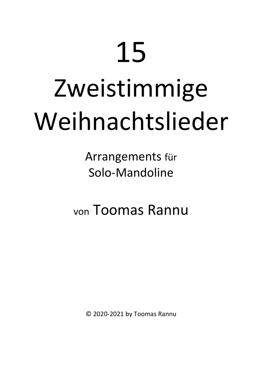 15 TWO-VOICE CHRISTMAS SONGS - Arrangements for solo mandolin Voice scores gallery preview page 1