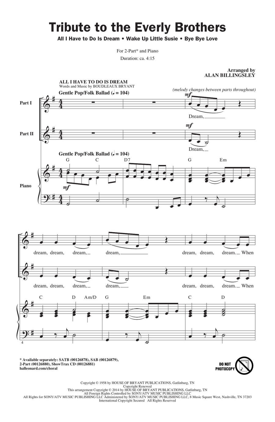 Tribute To The Everly Brothers (arr. Alan Billingsley) 2-Part scores gallery preview page 1