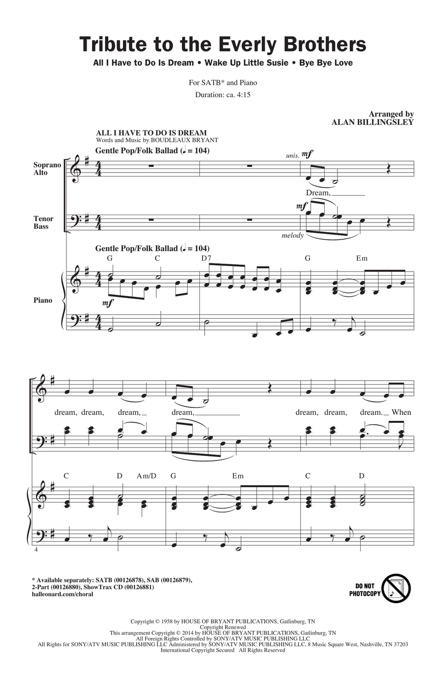 Tribute To The Everly Brothers (arr. Alan Billingsley) 4-Part scores gallery preview page 1