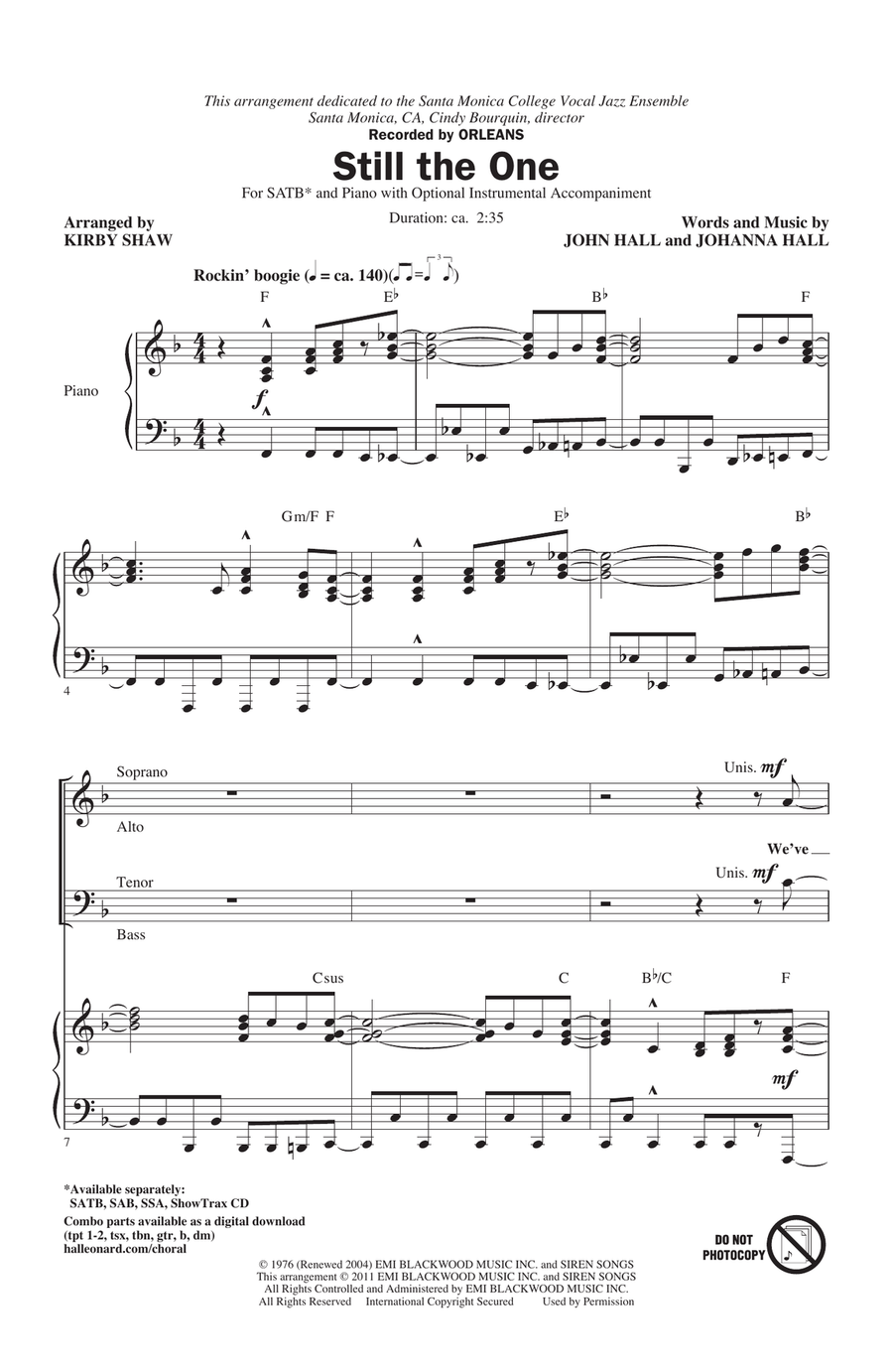 Still The One (arr. Kirby Shaw) 4-Part scores gallery preview page 1