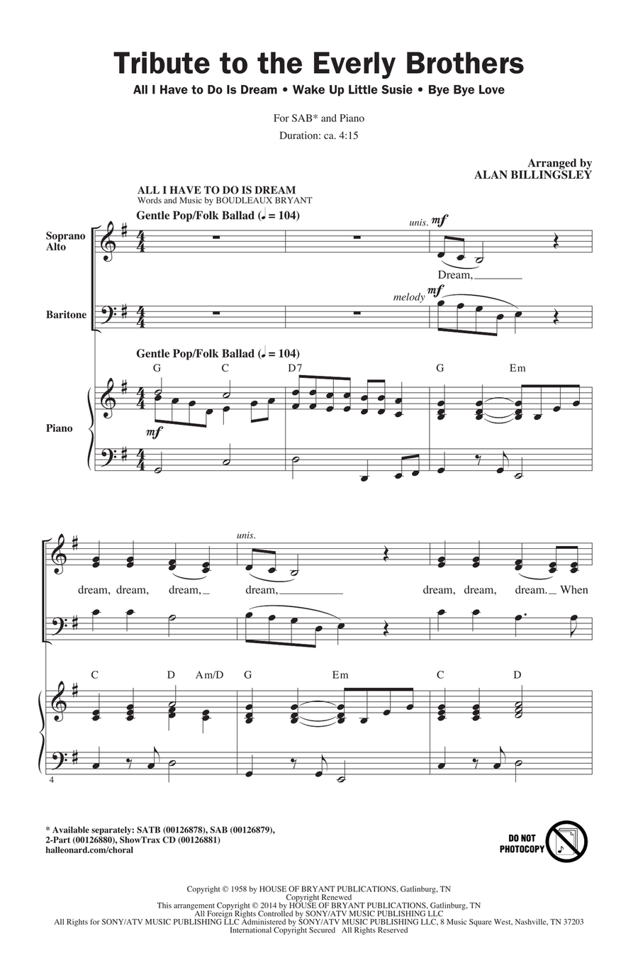 Tribute To The Everly Brothers (arr. Alan Billingsley) 3-Part scores gallery preview page 1