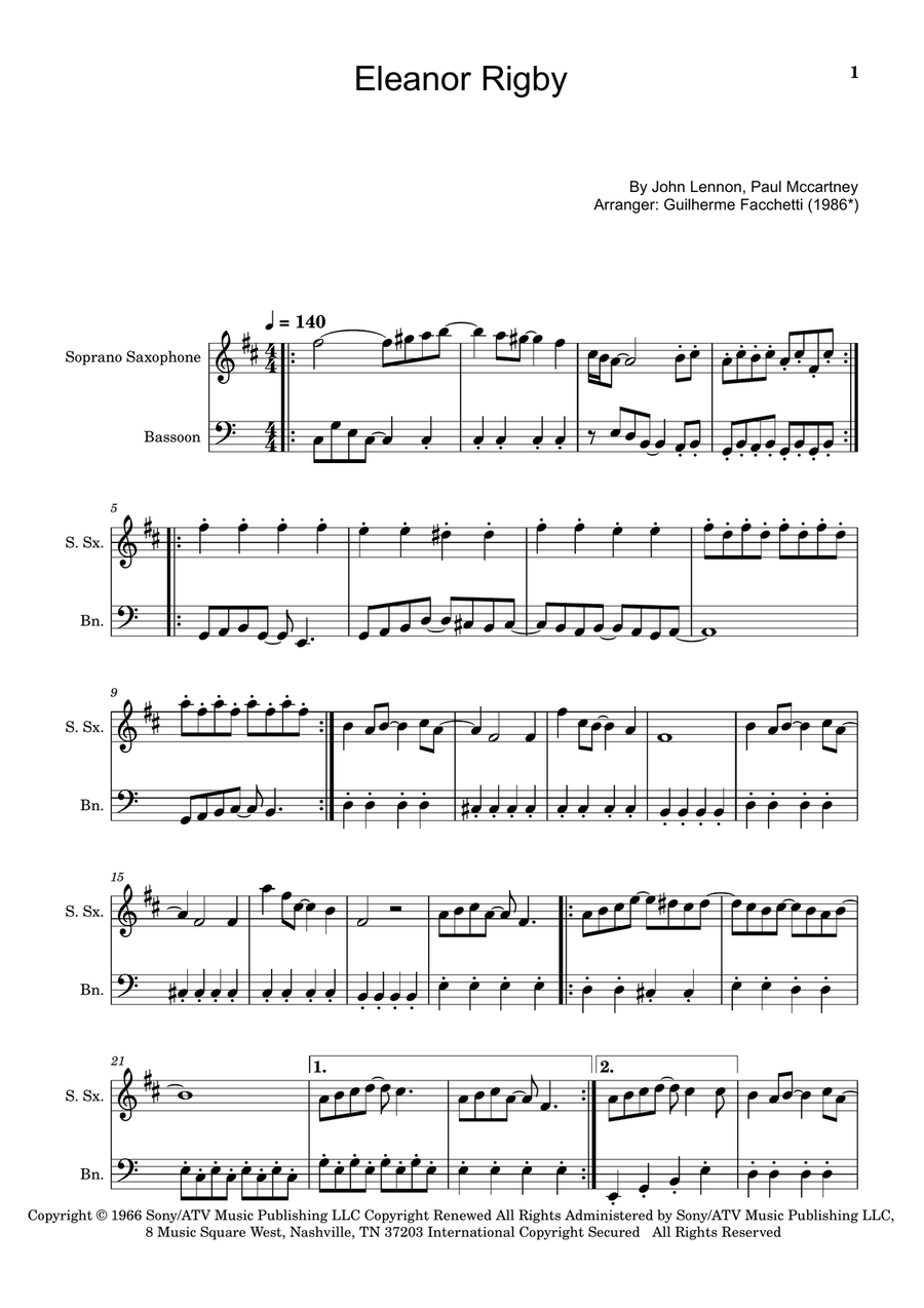 Eleanor Rigby Woodwind Duet scores gallery preview page 1