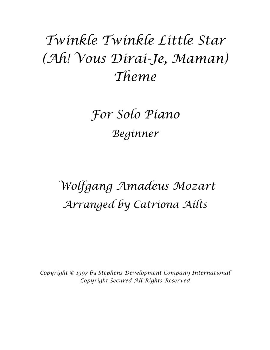 Twinkle, Twinkle Little Star (Ah! Vous Dirai-Je, Maman) Theme Piano Method scores gallery preview page 1