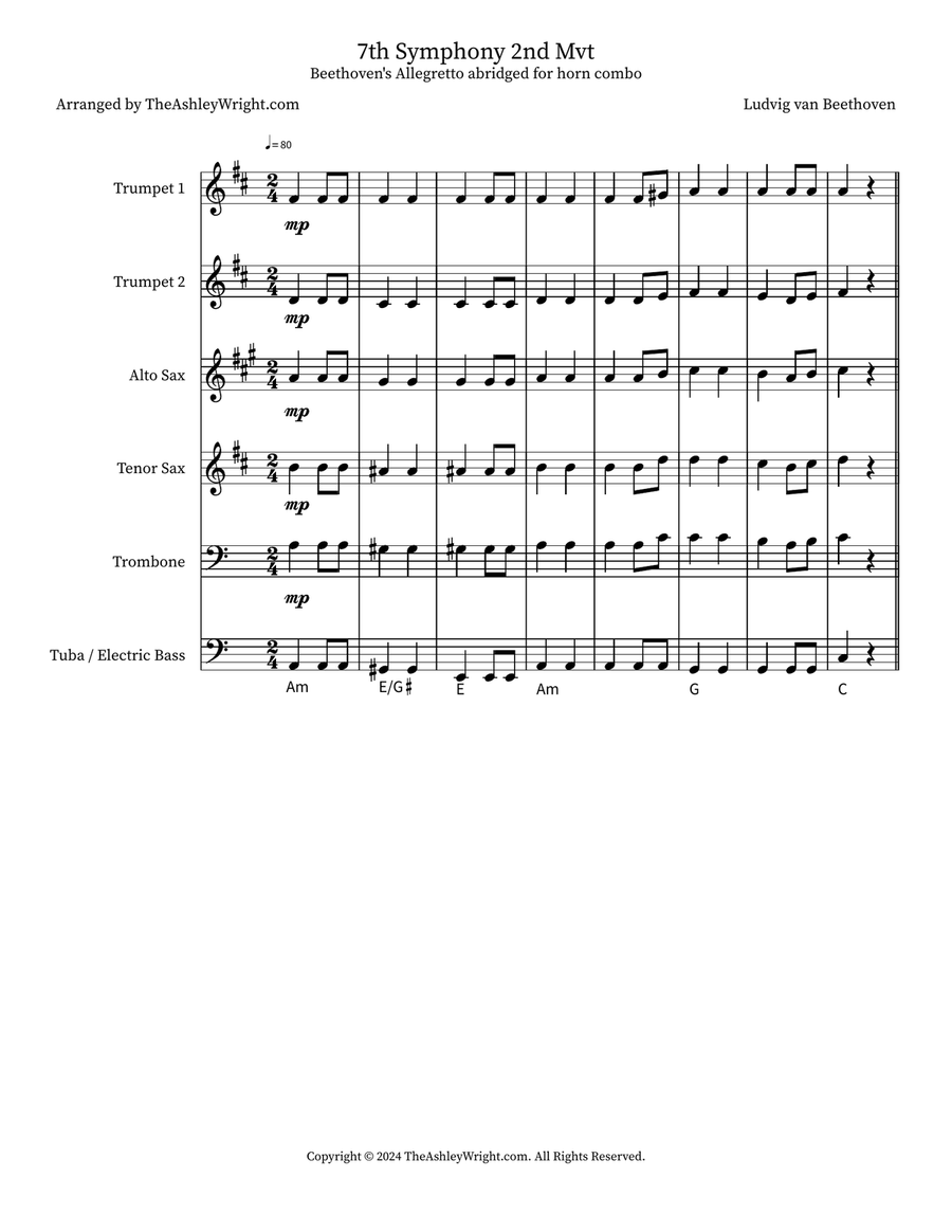 7th Symphony 2nd Mvt 7th Symphony 2nd Mvt Small Ensemble scores gallery preview page 1