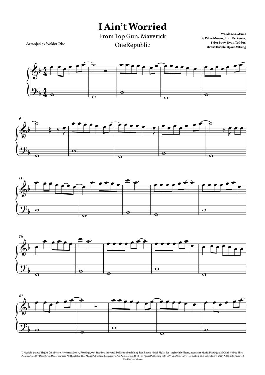 I Ain't Worried I Ain't Worried Easy Piano scores gallery preview page 1