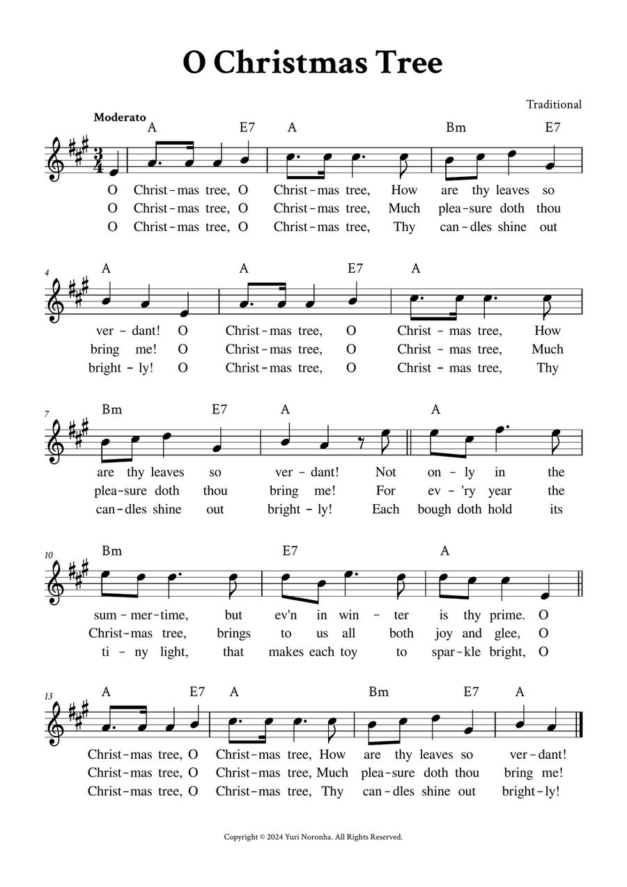 O Christmas Tree - Lead Sheet (A Major) Piano scores gallery preview page 1
