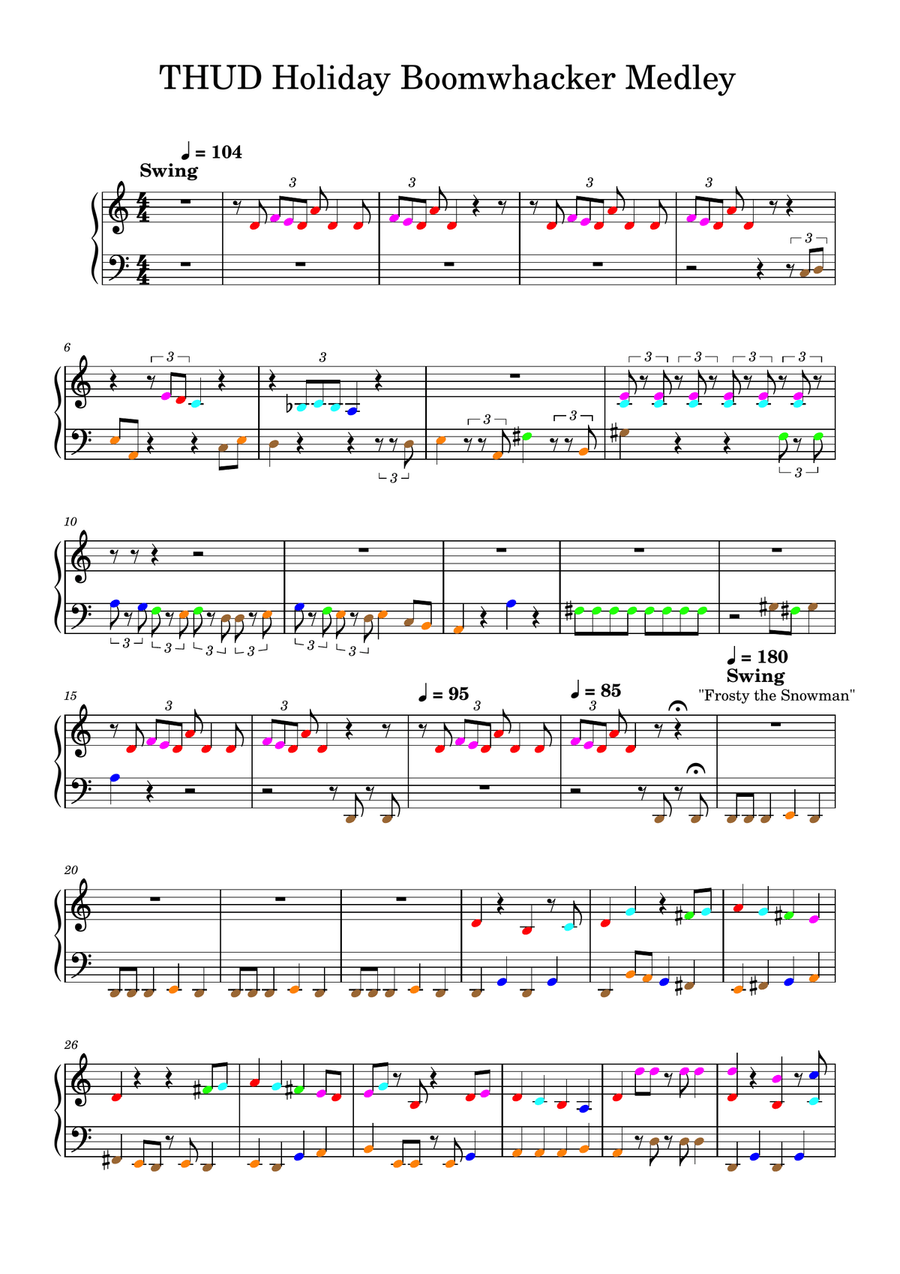 THUD Holiday Boomwhacker Medley Piano Duet scores gallery preview page 1
