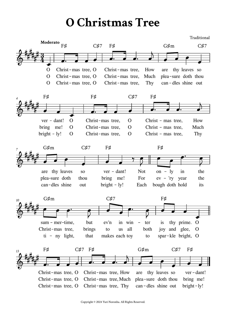 O Christmas Tree - Lead Sheet (F# Major) Piano scores gallery preview page 1