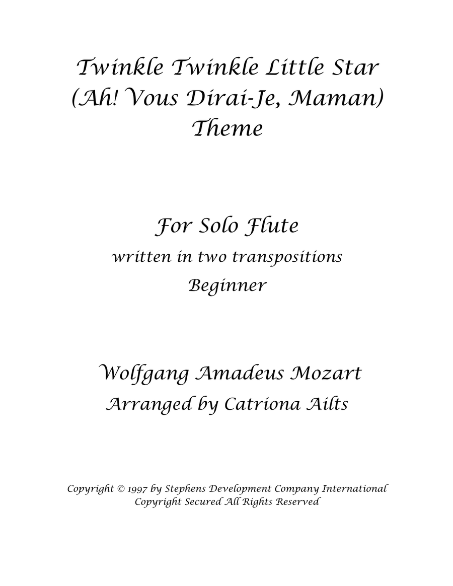 Twinkle, Twinkle Little Star (Ah! Vous Dirai-Je, Maman) Theme Flute Solo scores gallery preview page 1