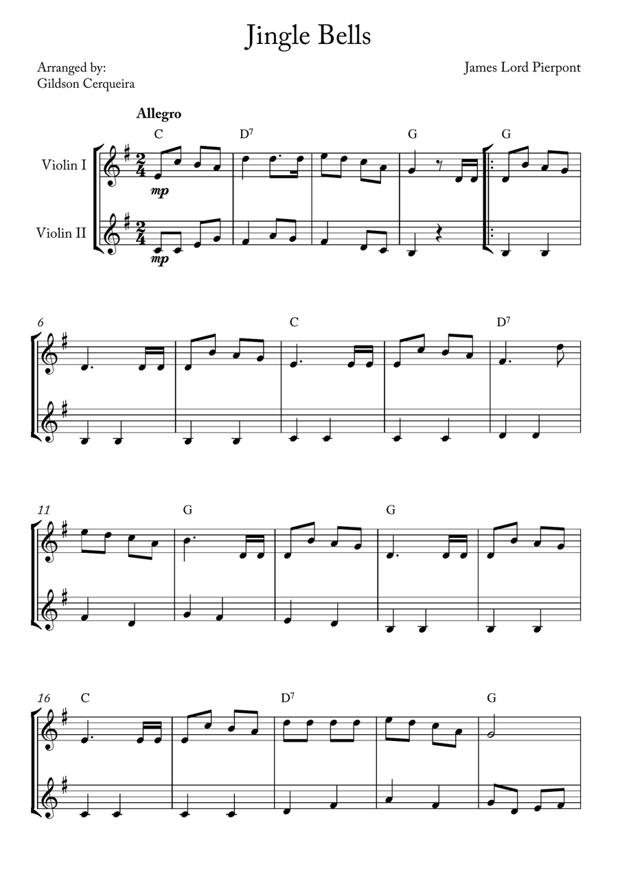 Jingle Bells String Duet scores gallery preview page 1