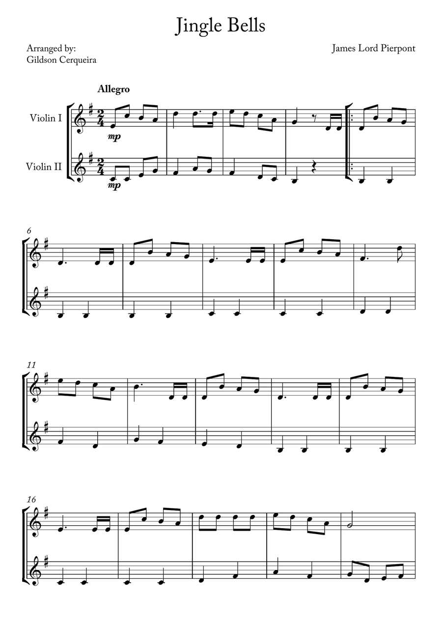 Jingle Bells String Duet scores gallery preview page 1