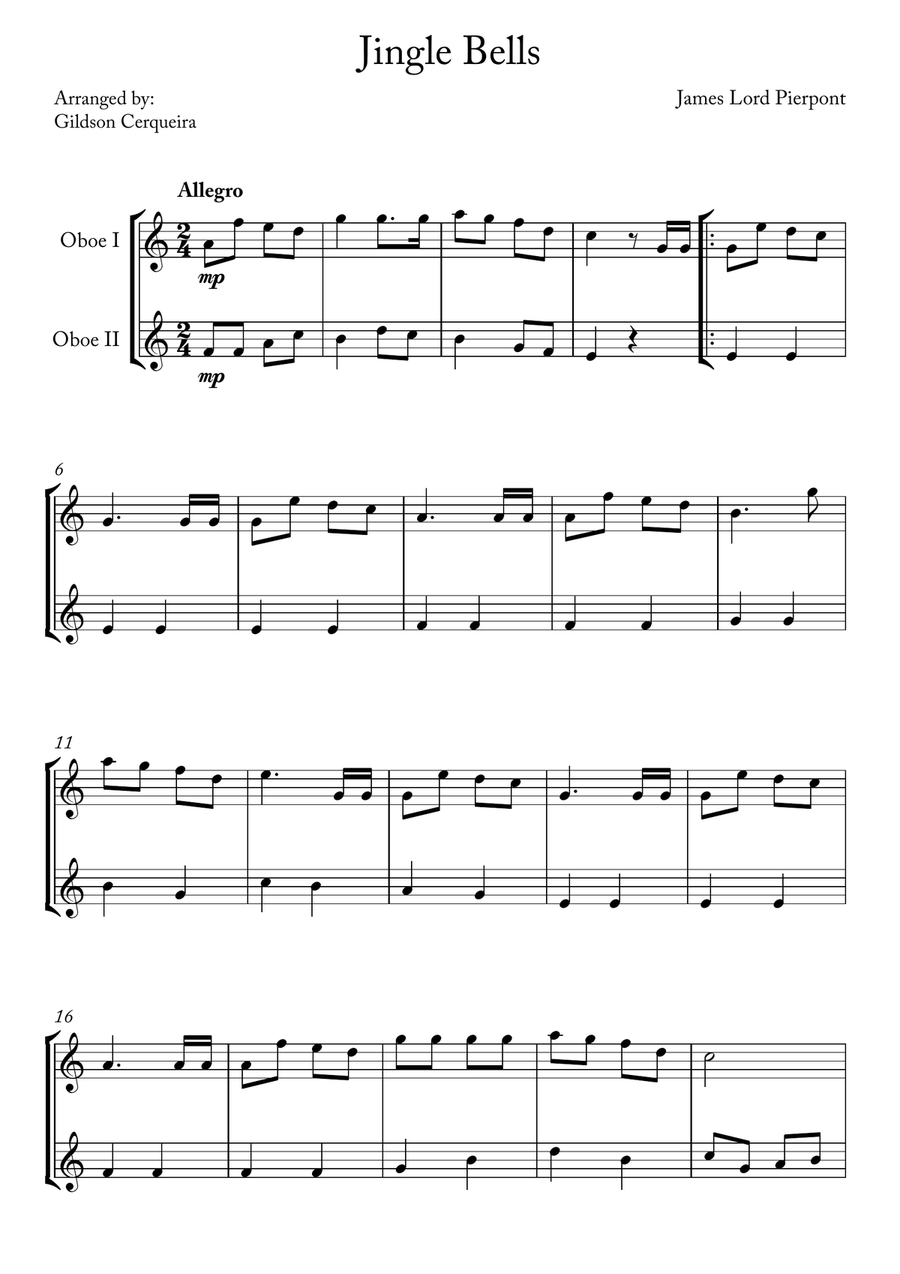 Jingle Bells Woodwind Duet scores gallery preview page 1