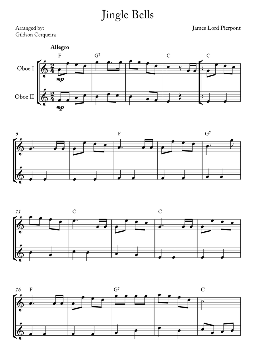 Jingle Bells Woodwind Duet scores gallery preview page 1
