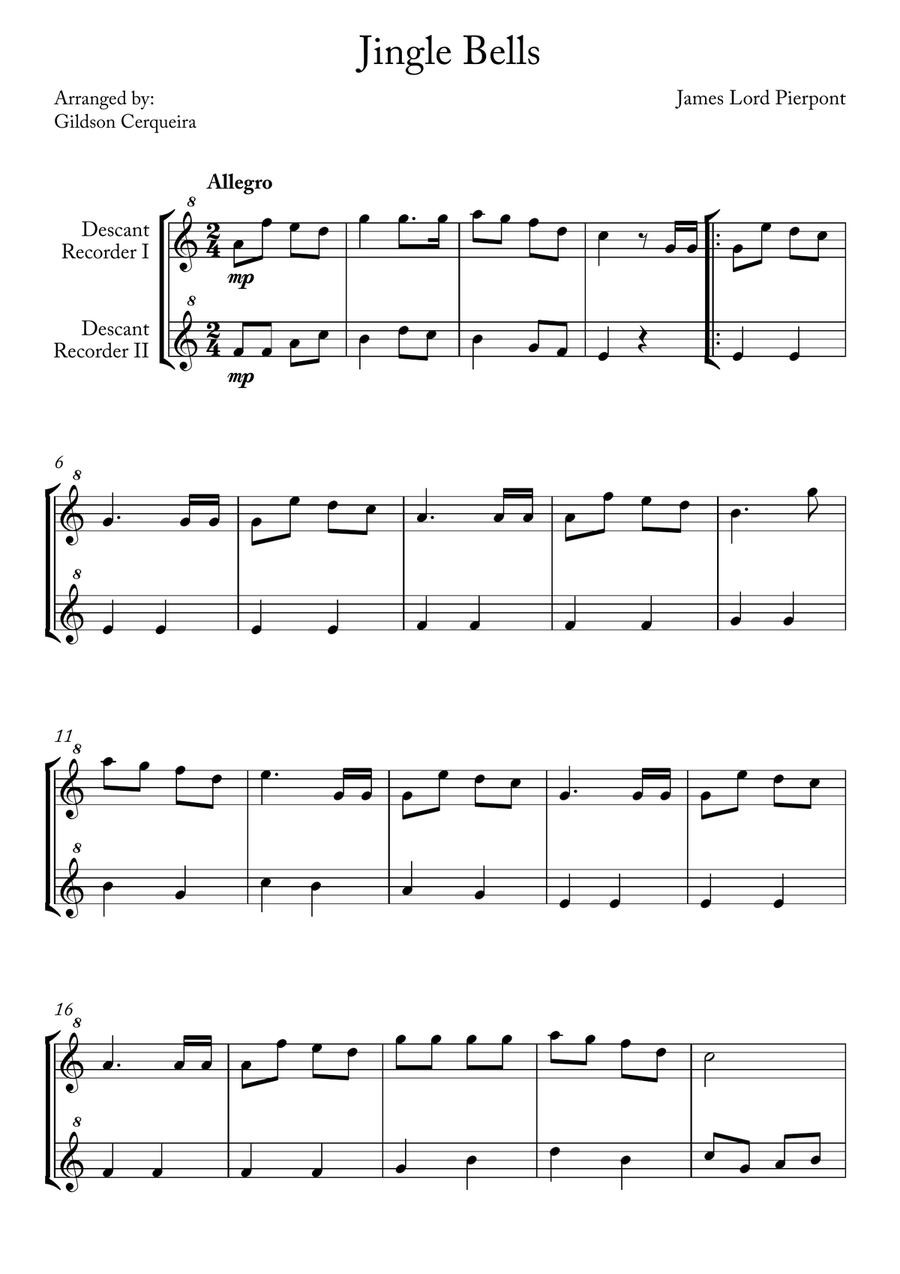 Jingle Bells Woodwind Duet scores gallery preview page 1