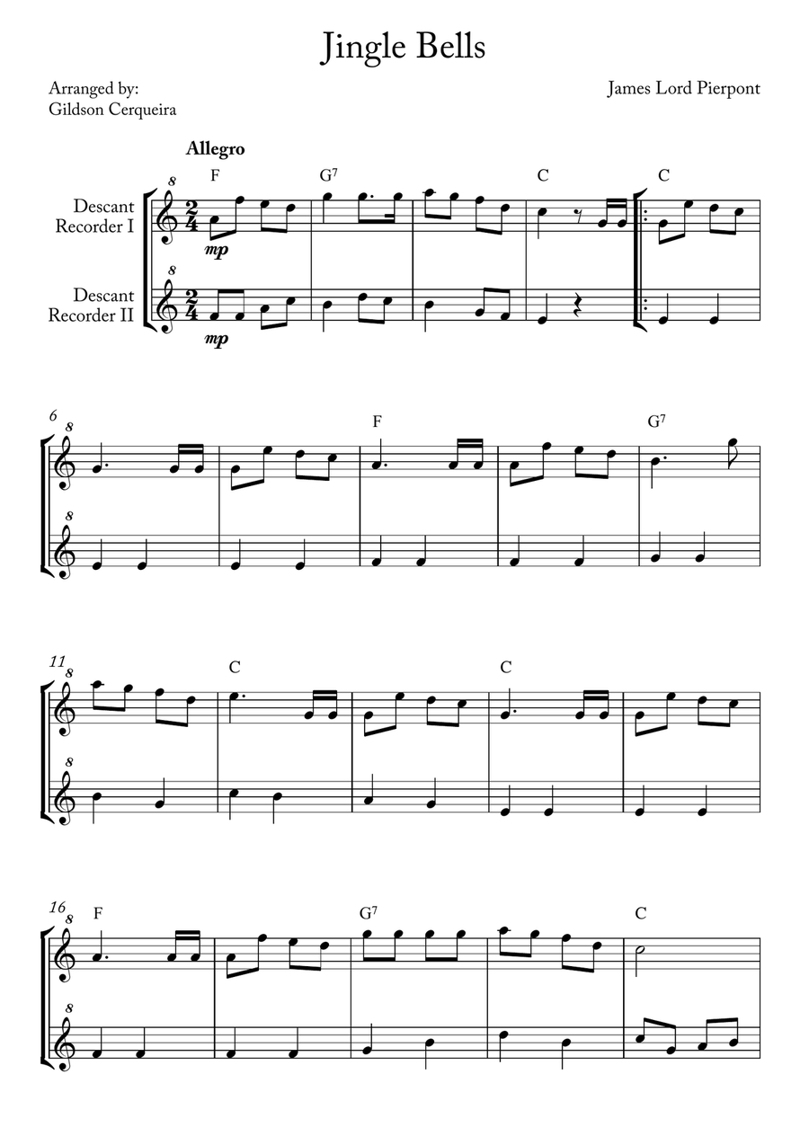Jingle Bells Woodwind Duet scores gallery preview page 1