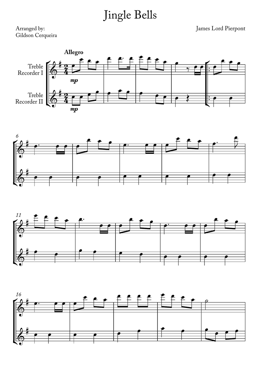 Jingle Bells Woodwind Duet scores gallery preview page 1