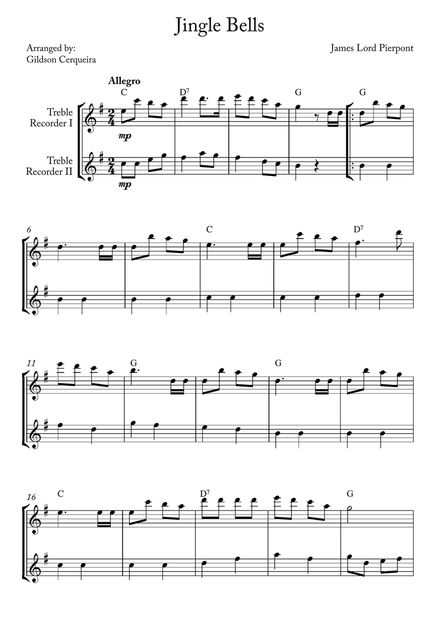 Jingle Bells Woodwind Duet scores gallery preview page 1