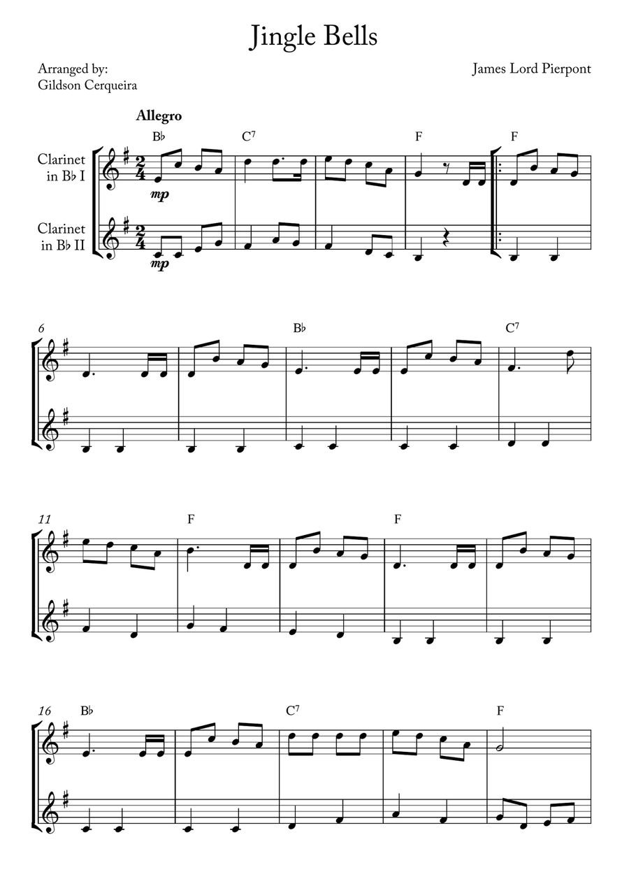 Jingle Bells Clarinet Duet scores gallery preview page 1