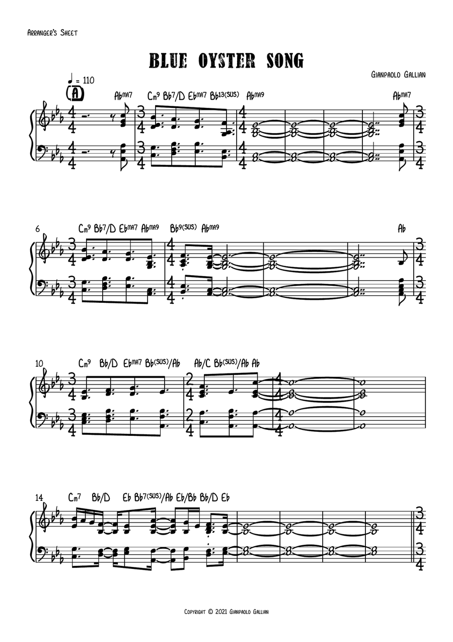 Blue Oyster Song Blue Oyster Song Piano scores gallery preview page 1