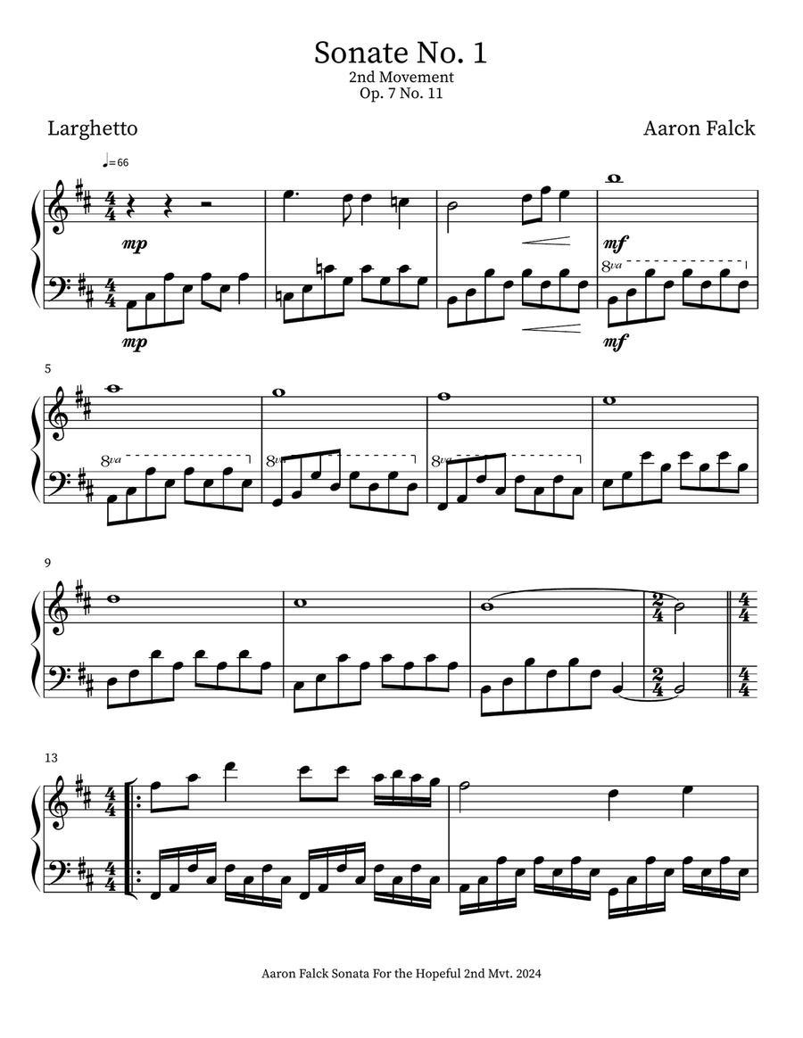 Op. 7 No. 11 (Sonate No. 1) 2nd Mvt. Piano Solo scores gallery preview page 1