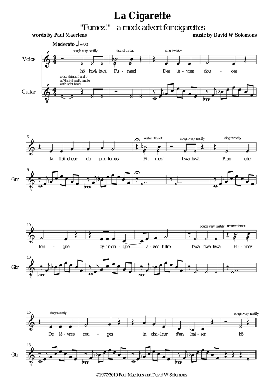 Fumez! (Smoke!) A mock advertisement for cigarettes Piano, Vocal scores gallery preview page 1