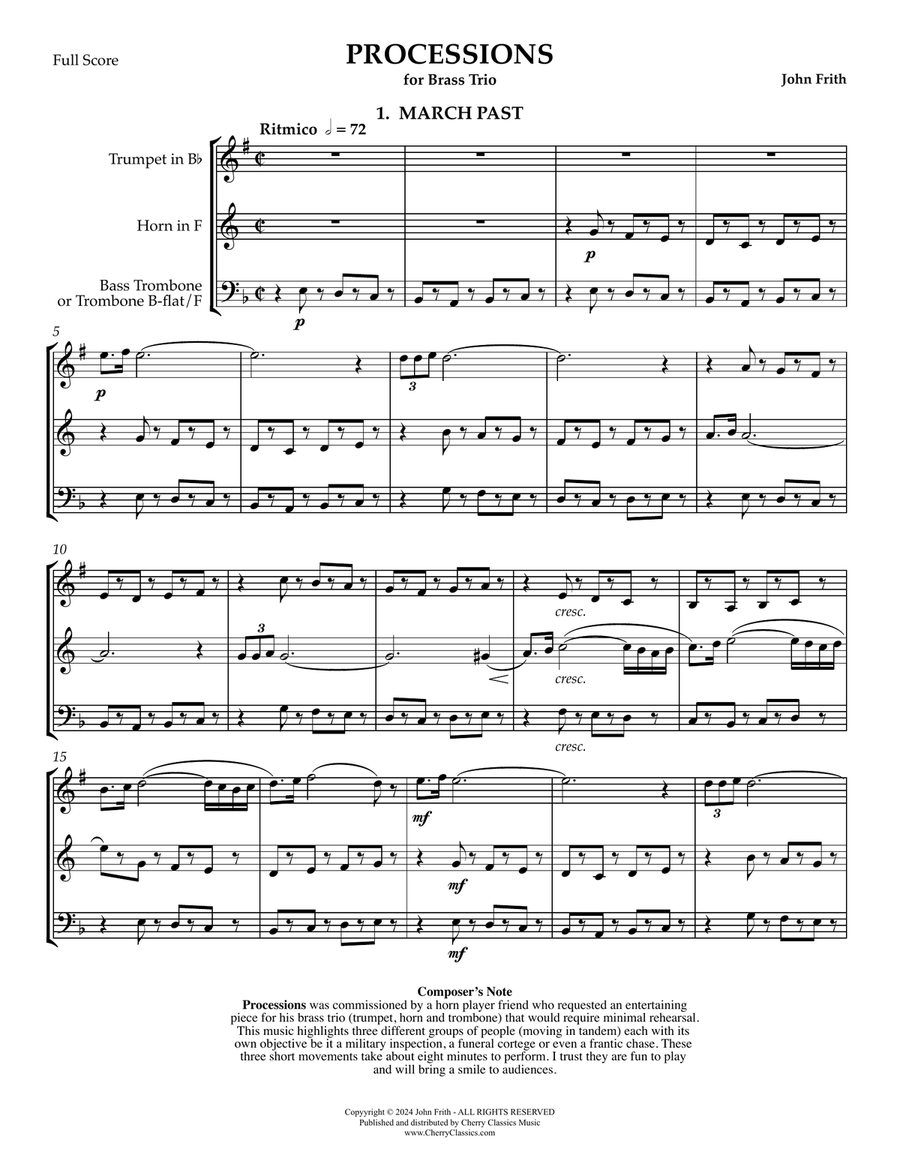 Processions for Brass Trio Brass Trio scores gallery preview page 1