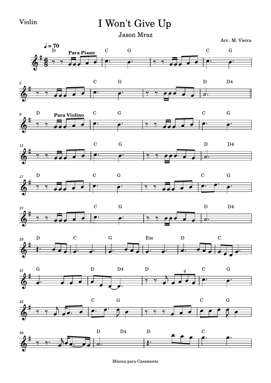 I Won't Give Up I Won't Give Up Violin Solo scores gallery preview page 1