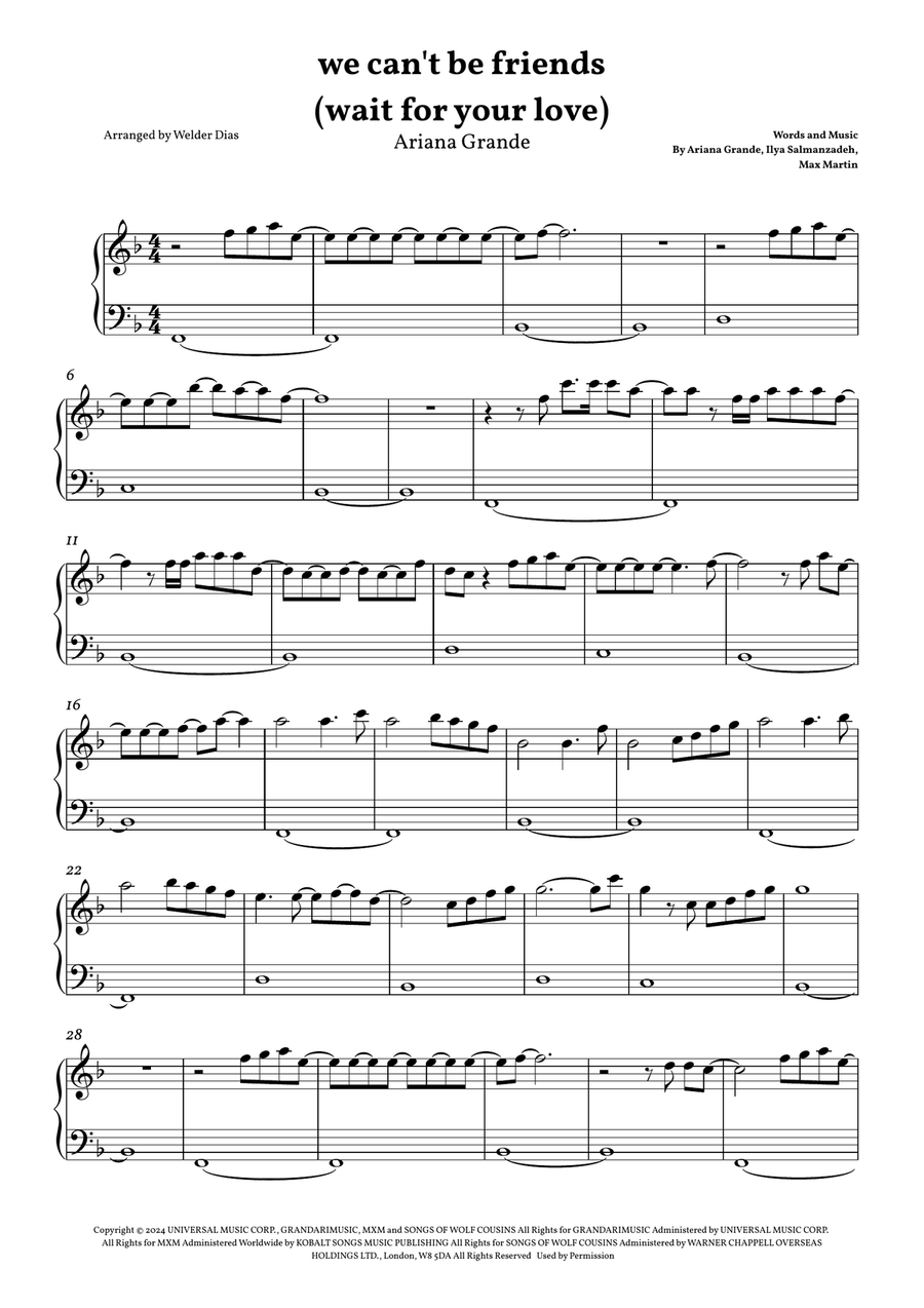 We Can't Be Friends (Wait For Your Love) Easy Piano scores gallery preview page 1