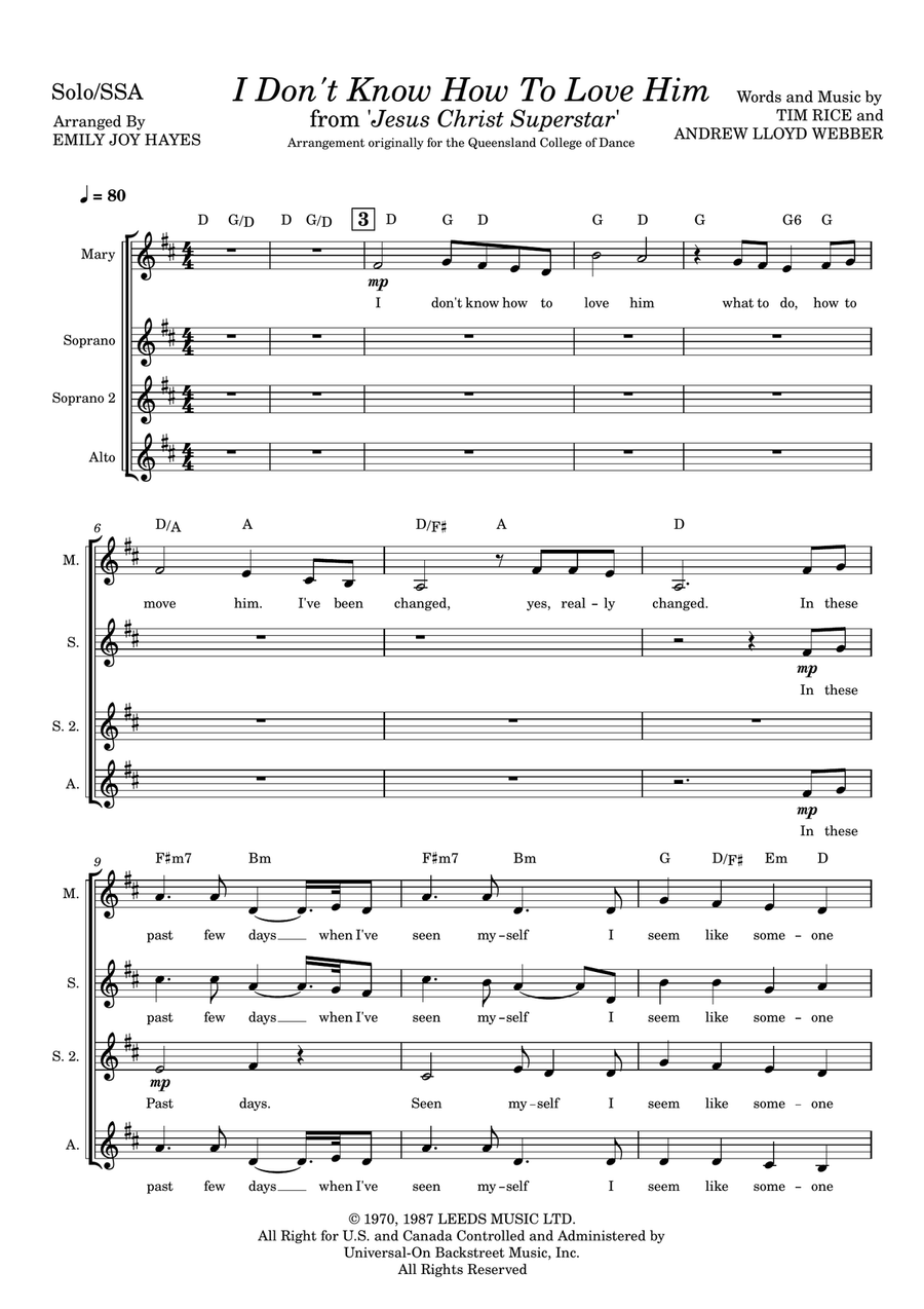 I Don't Know How To Love Him SSAA scores gallery preview page 1