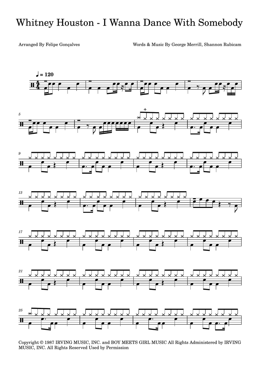 I Wanna Dance With Somebody Drum Set scores gallery preview page 1