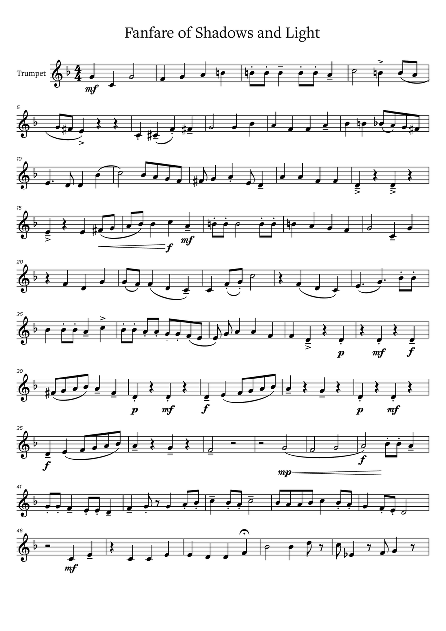 Fanfare of Shadows and Light B-Flat Trumpet scores gallery preview page 1