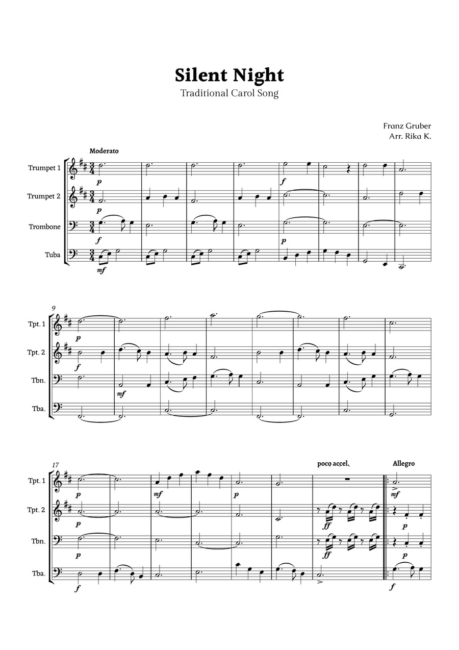 Silent Night for Brass Quartet Brass Quartet scores gallery preview page 1