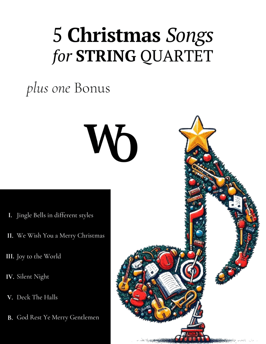 5 Christmas Songs for String Quartet plus one Bonus String Quartet scores gallery preview page 1
