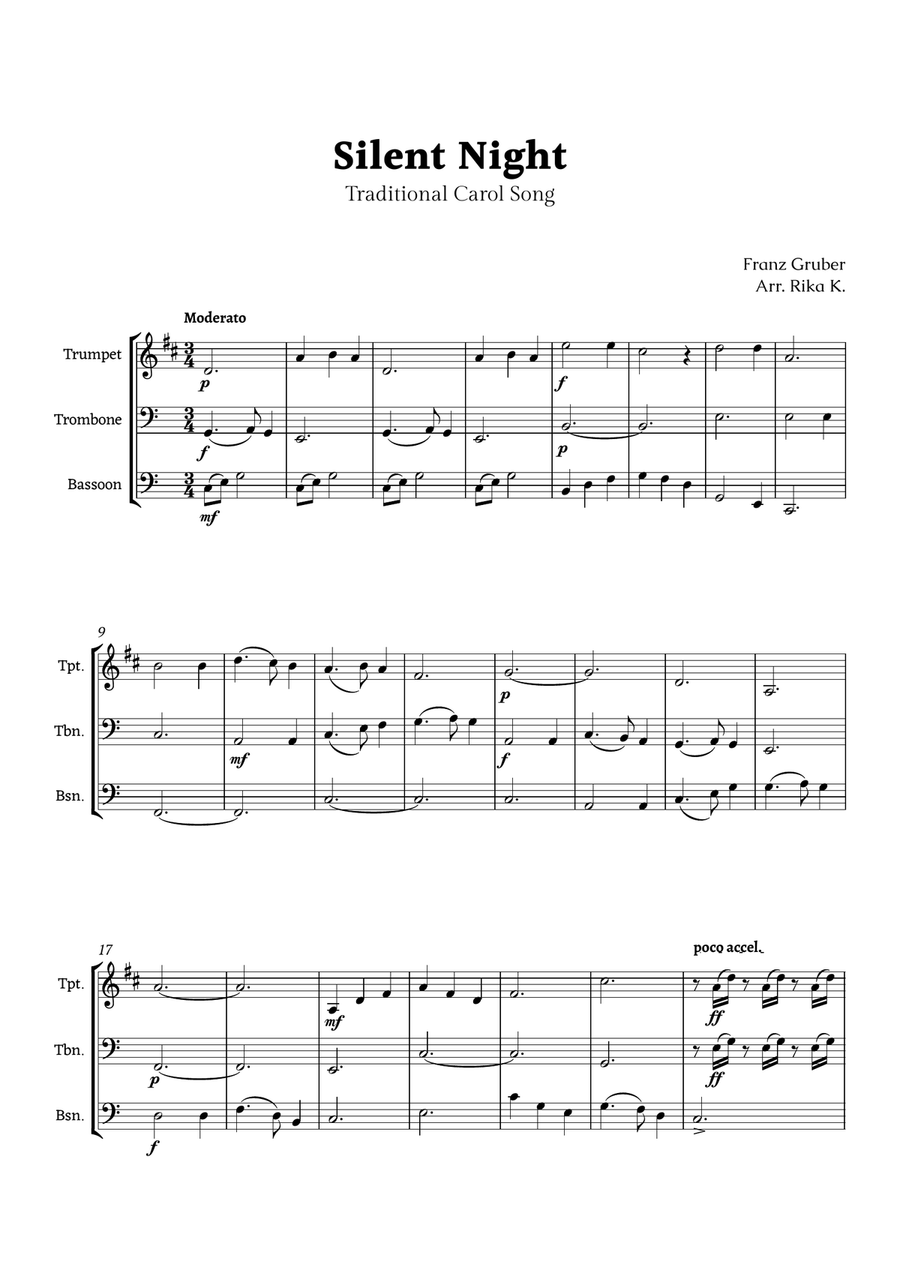 Silent Night for Brass Trio Brass Trio scores gallery preview page 1