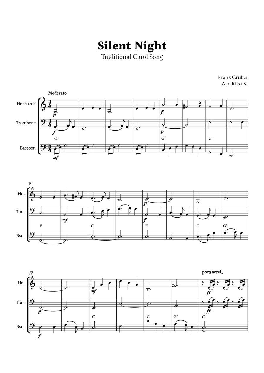 Silent Night for Low Brass Trio Brass Trio scores gallery preview page 1