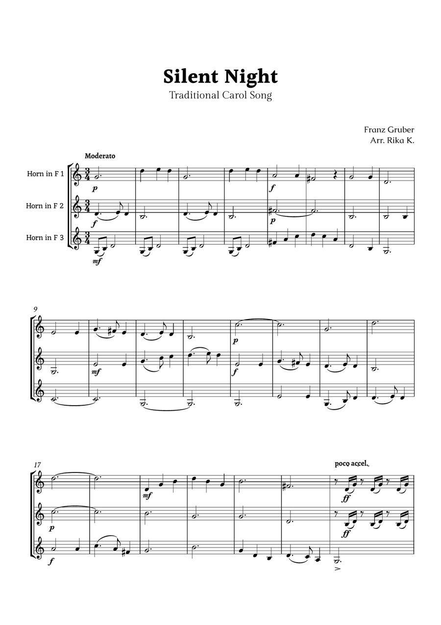 Silent Night for Horn Trio Brass Trio scores gallery preview page 1