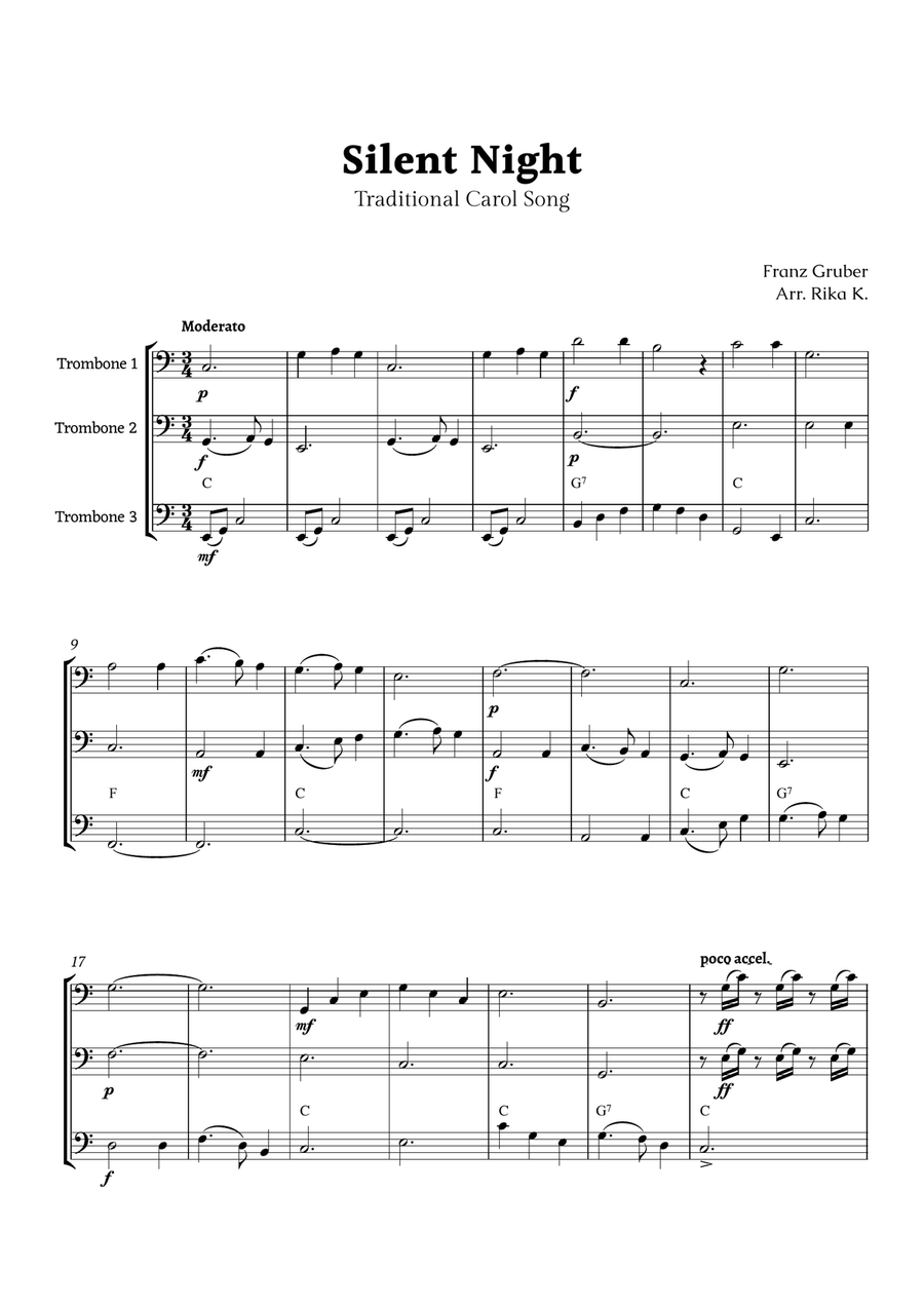 Silent Night for Trombone Trio Trombone Trio scores gallery preview page 1