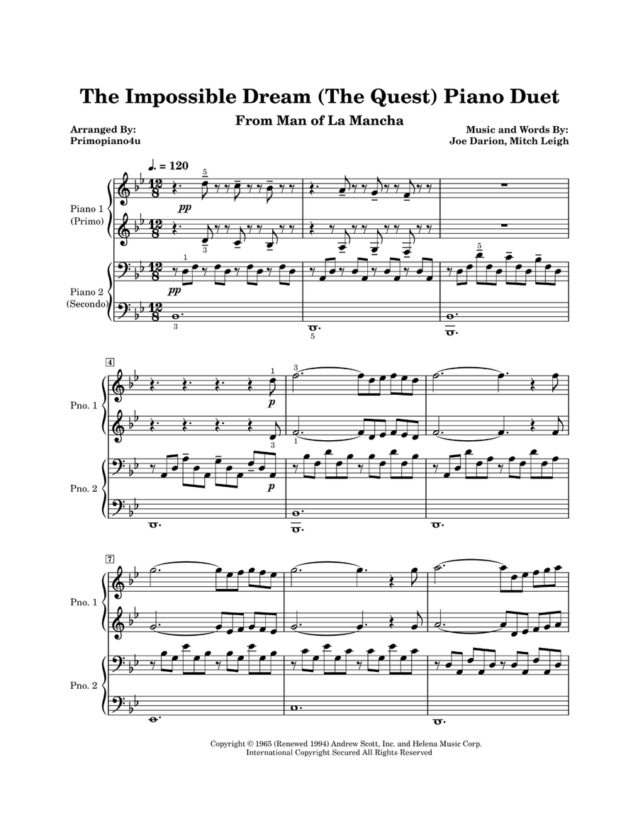 The Impossible Dream (The Quest) 1 Piano, 4-Hands scores gallery preview page 1