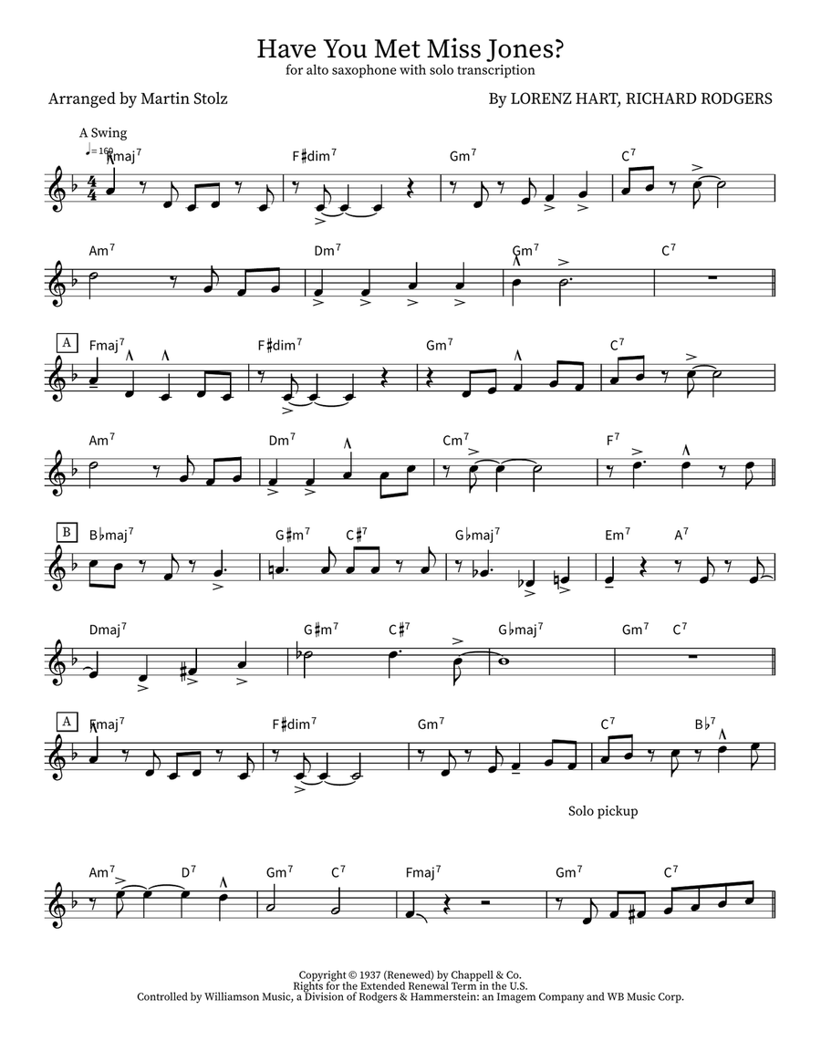 Have You Met Miss Jones? Alto Saxophone scores gallery preview page 1