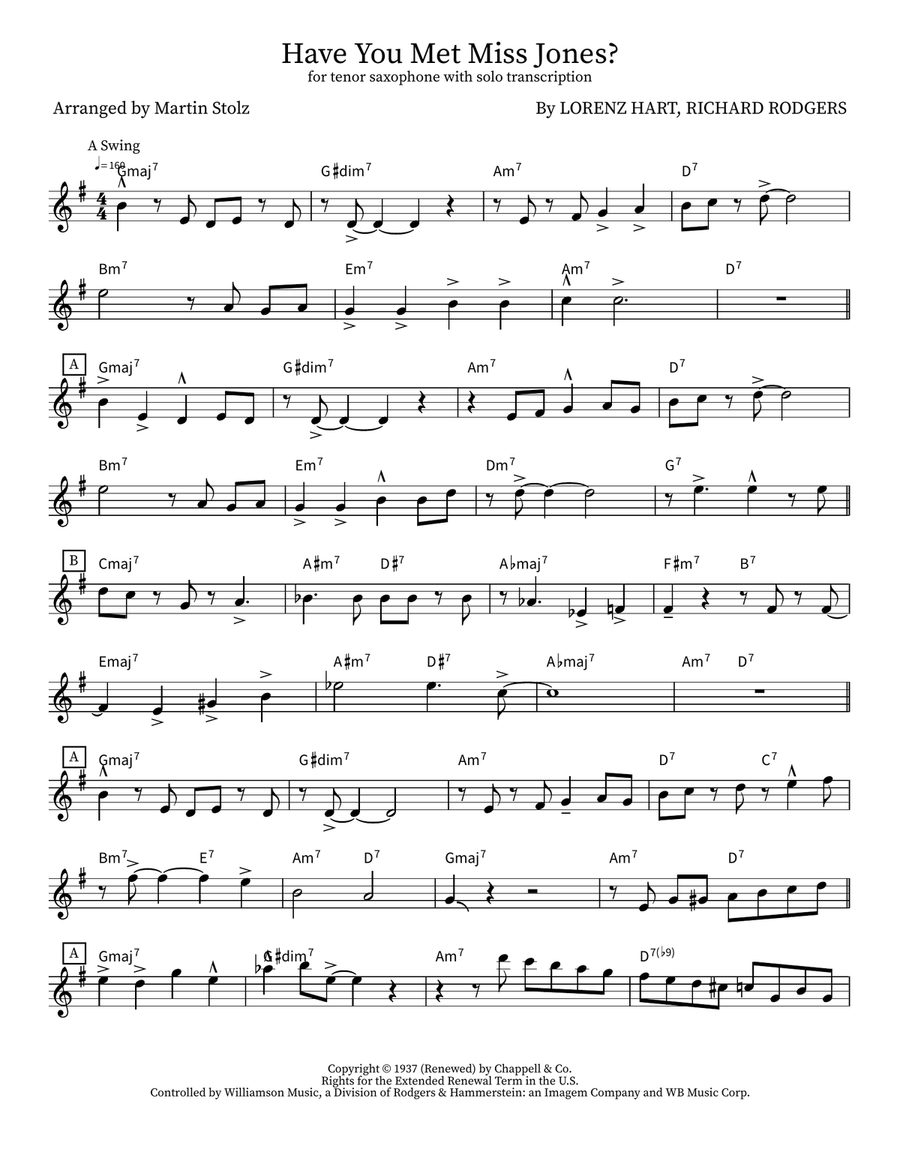 Have You Met Miss Jones? Have You Met Miss Jones? Tenor Saxophone scores gallery preview page 1