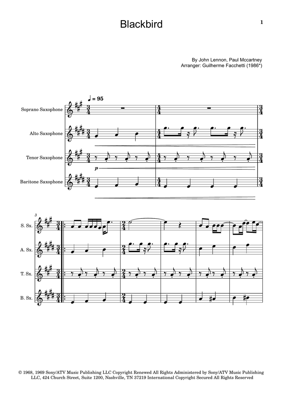 Blackbird Saxophone Quartet scores gallery preview page 1