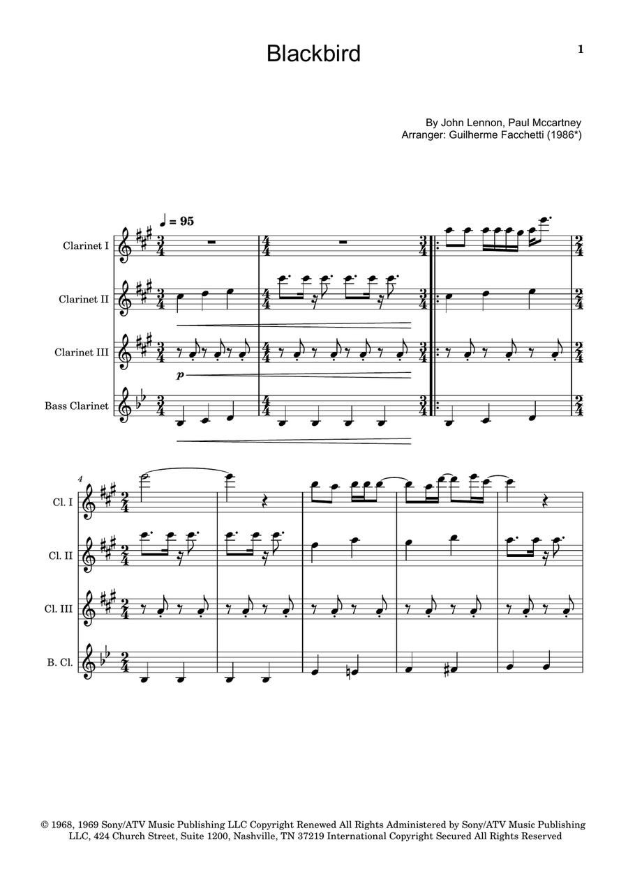 Blackbird Clarinet Quartet scores gallery preview page 1