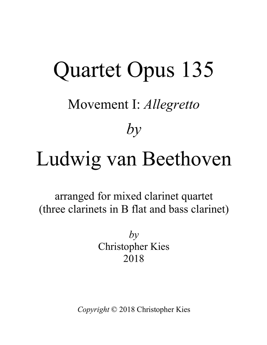 Quartet in F Major, Opus 135, movement 1, Allegretto, for mixed clarinet quartet Clarinet Quartet scores gallery preview page 1