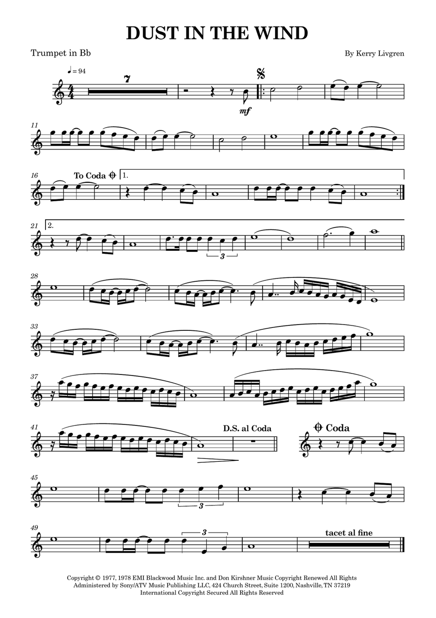 Dust In The Wind Dust In The Wind B-Flat Trumpet scores gallery preview page 1