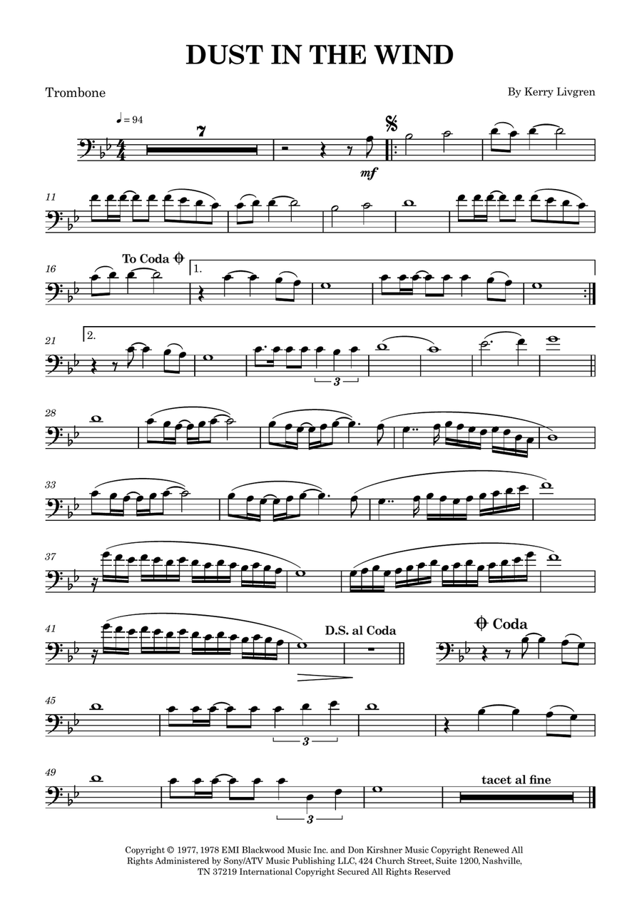 Dust In The Wind Dust In The Wind Trombone Solo scores gallery preview page 1