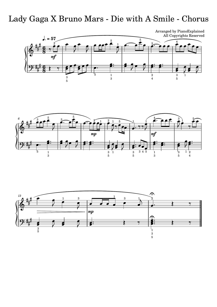 Die With A Smile Easy Piano scores gallery preview page 1