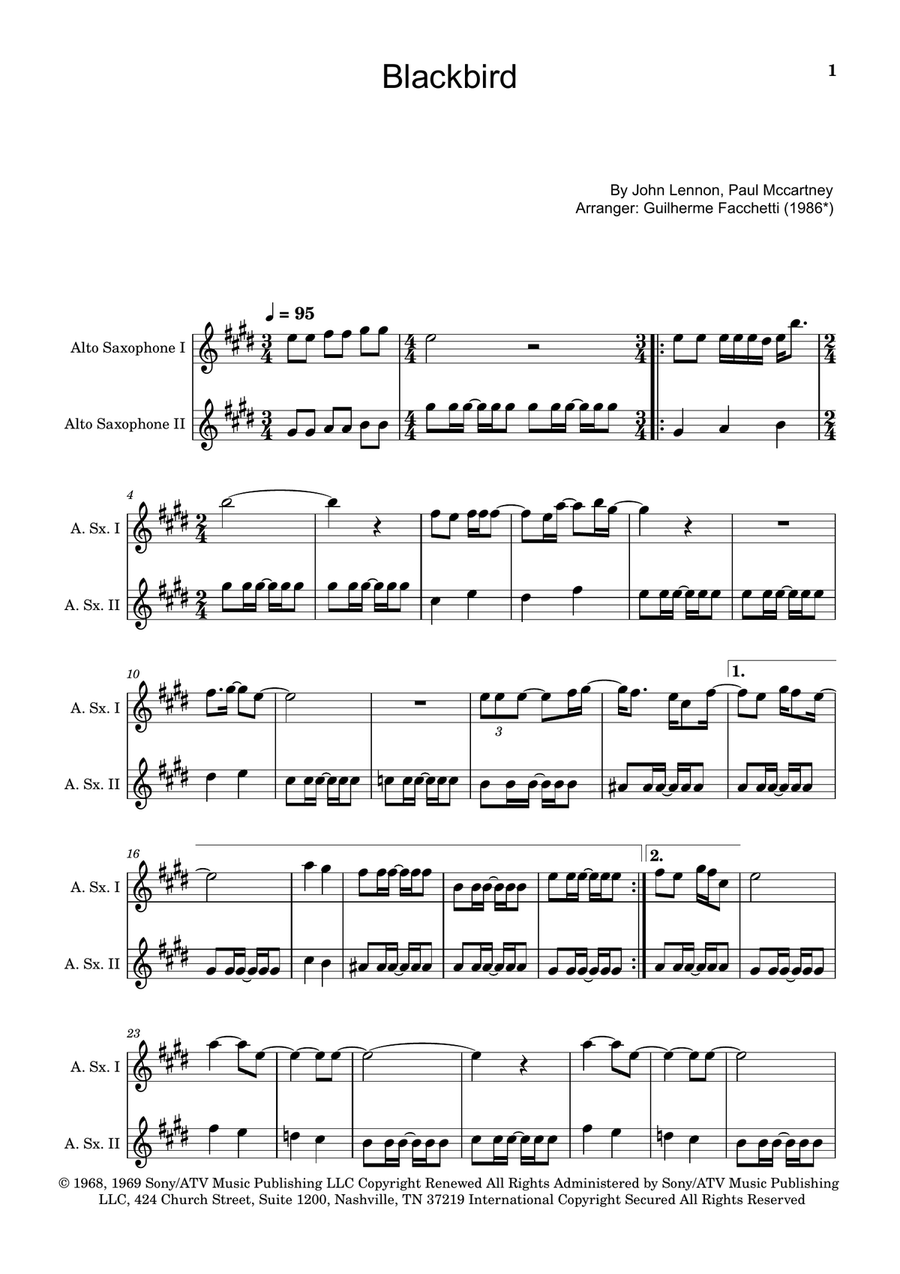 Blackbird Woodwind Duet scores gallery preview page 1
