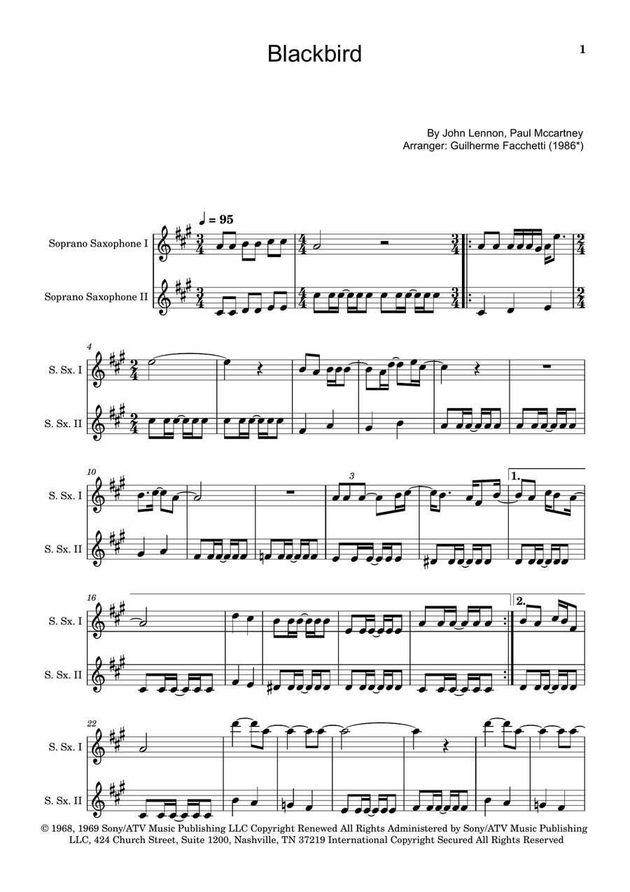 Blackbird Woodwind Duet scores gallery preview page 1