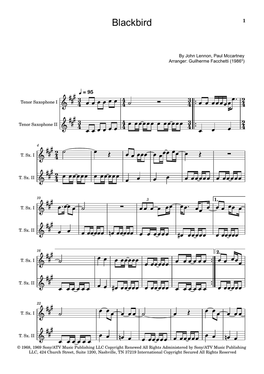 Blackbird Woodwind Duet scores gallery preview page 1